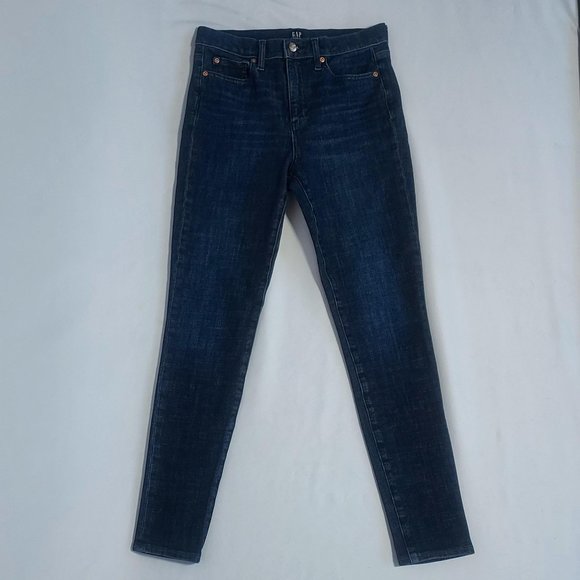 GAP Women’s High Rise True Skinny Jeans Dark Wash Blue Size 27R - Picture 1 of 10